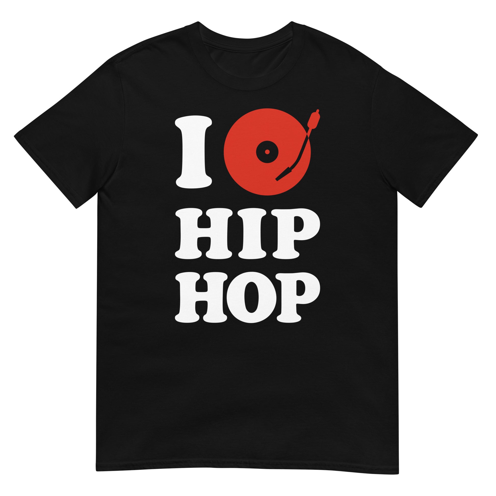 camiseta i love hip hop plato dj turntable en color negro