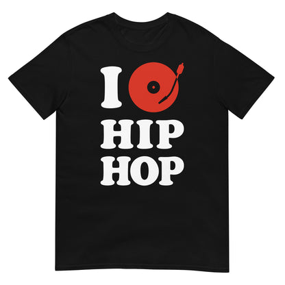 camiseta i love hip hop plato dj turntable en color negro