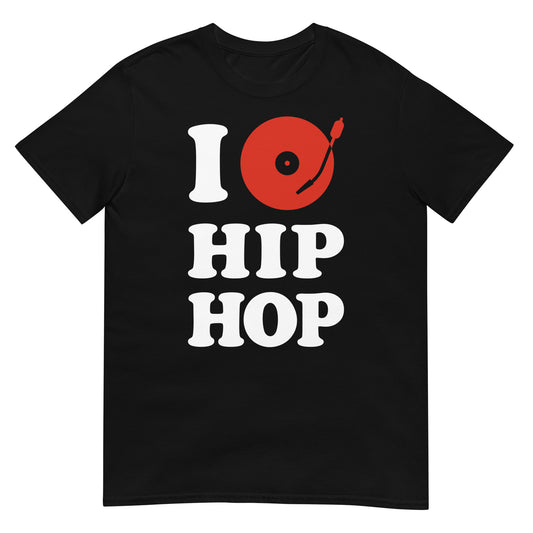 camiseta i love hip hop plato dj turntable en color negro