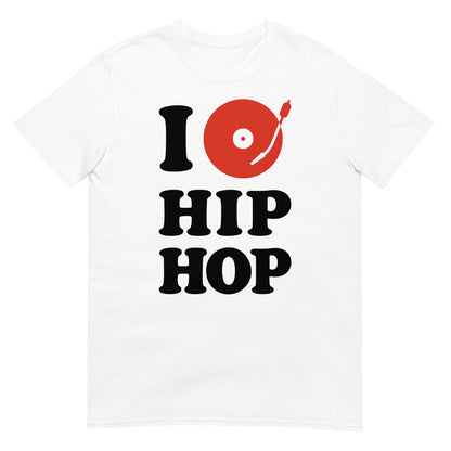 camiseta i love hip hop turntable plato dj en color blanco
