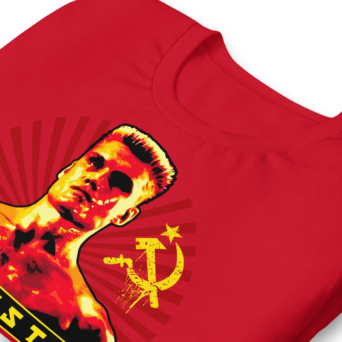 detalle de camiseta i must break you ivan drago rocky boxeo roja