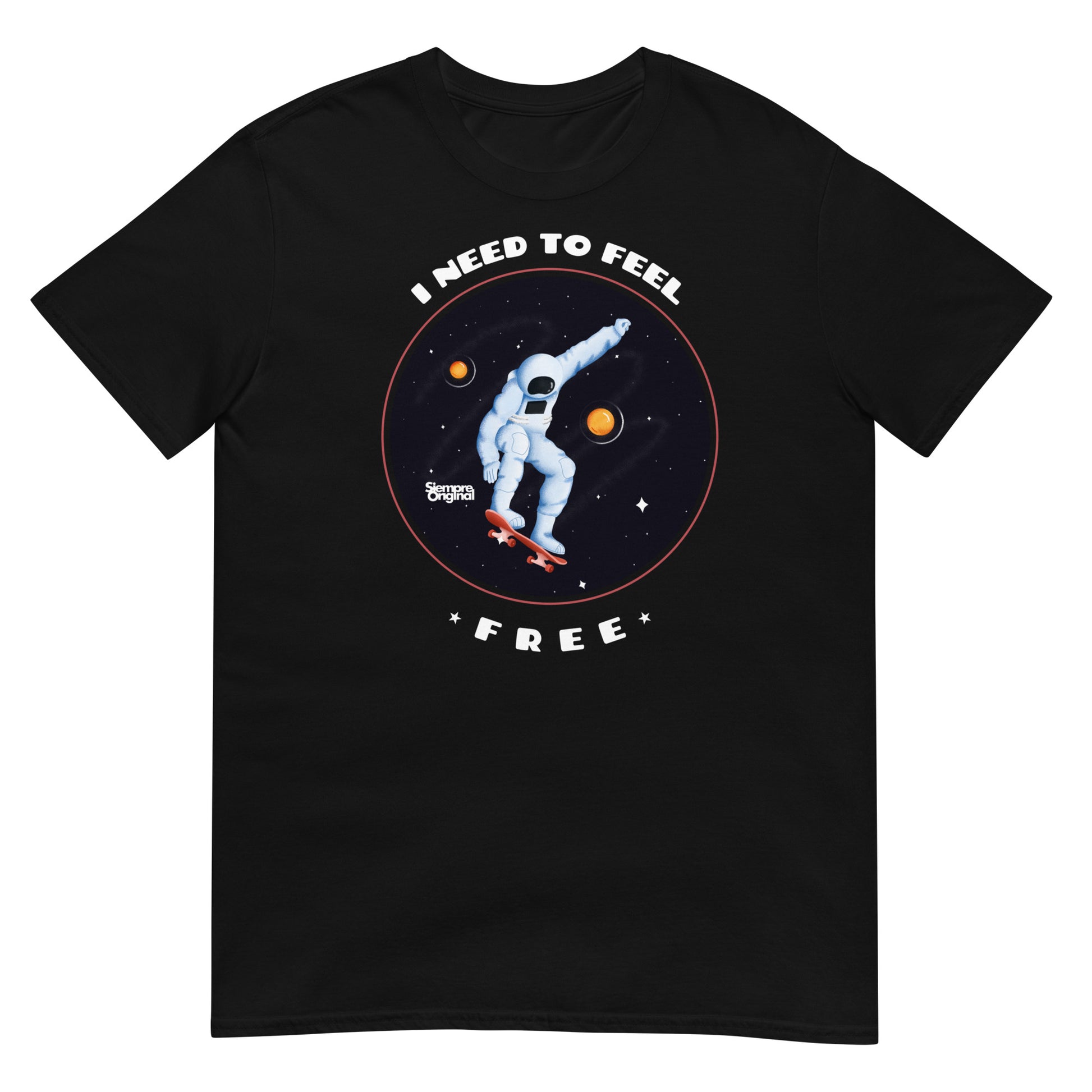 camiseta i need to feel free skate astronauta siempre original urban en color negro