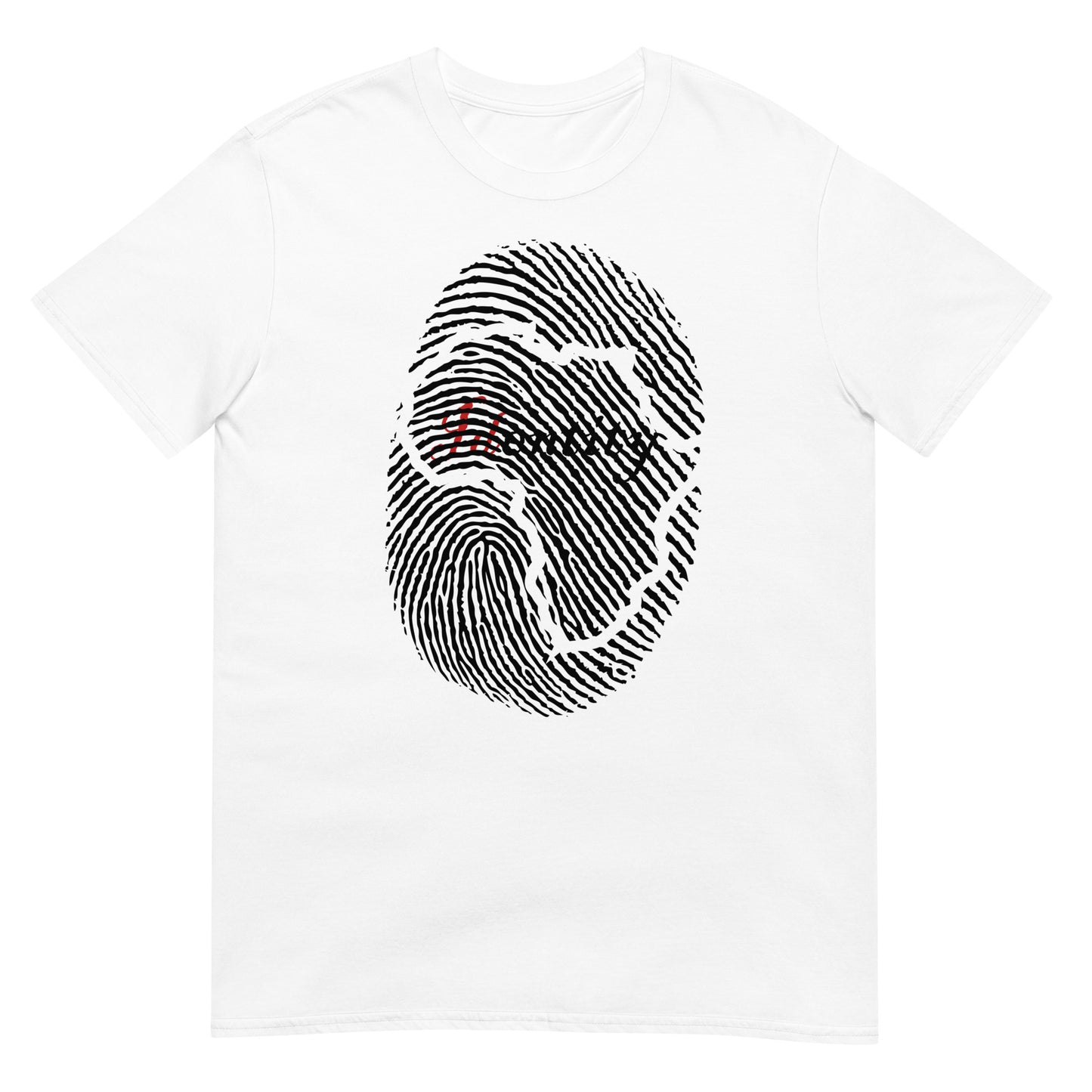 camiseta identidad africa huella dactilar blanca