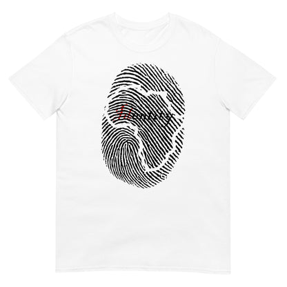 camiseta identidad africa huella dactilar blanca