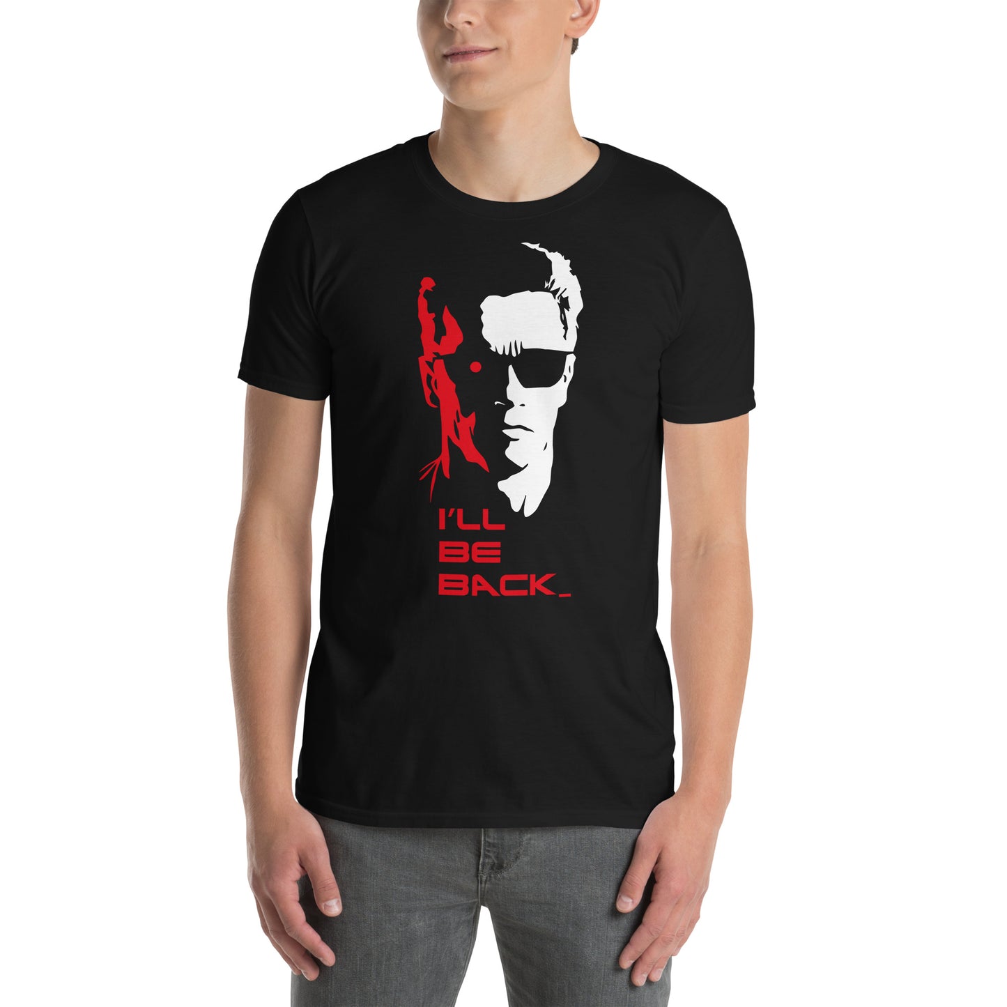 hombre con camiseta ill be back terminator negra