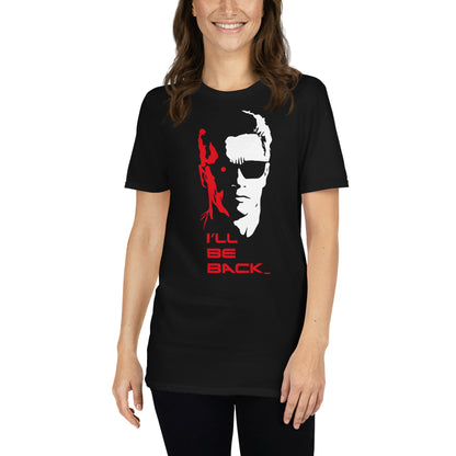 mujer con camiseta ill be back terminator negra