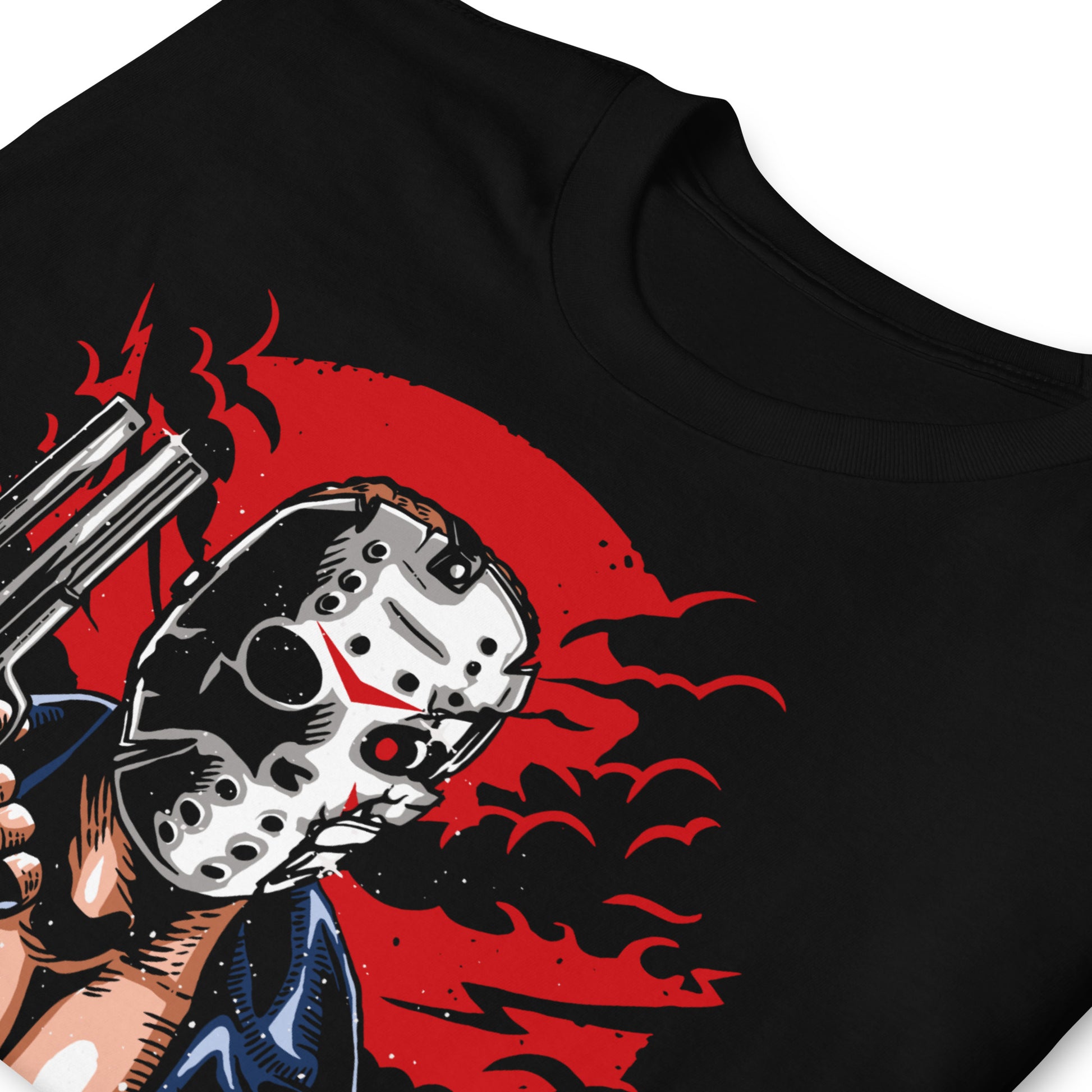 detalle de camiseta ill be back on friday the 13th terminator jason siempre original urban en color negro
