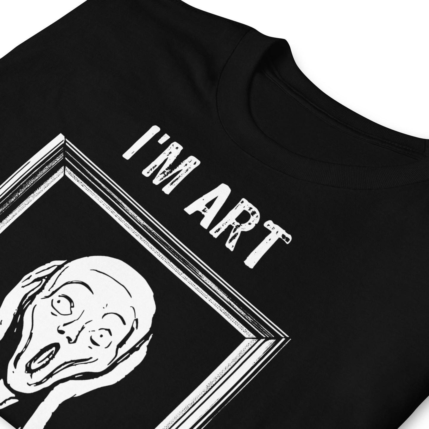 detalle de camiseta im art estoy harto el grito munch en color negro