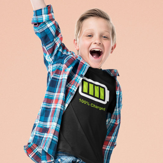 niño con camiseta infantil bateria llena en color negro