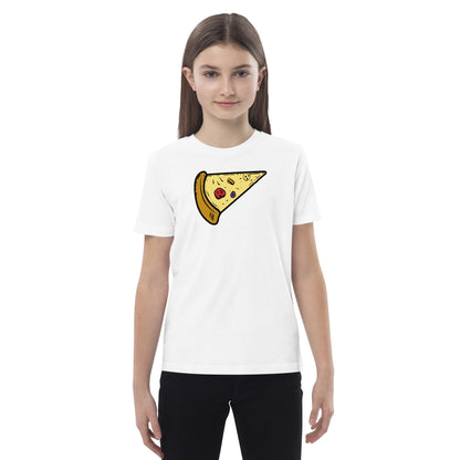 niña con camiseta infantil porcion de pizza en color blanco