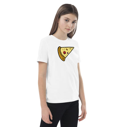 niña con camiseta infantil porcion de pizza en color blanco