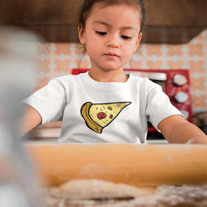 niña con camiseta infantil porcion de pizza en color blanco