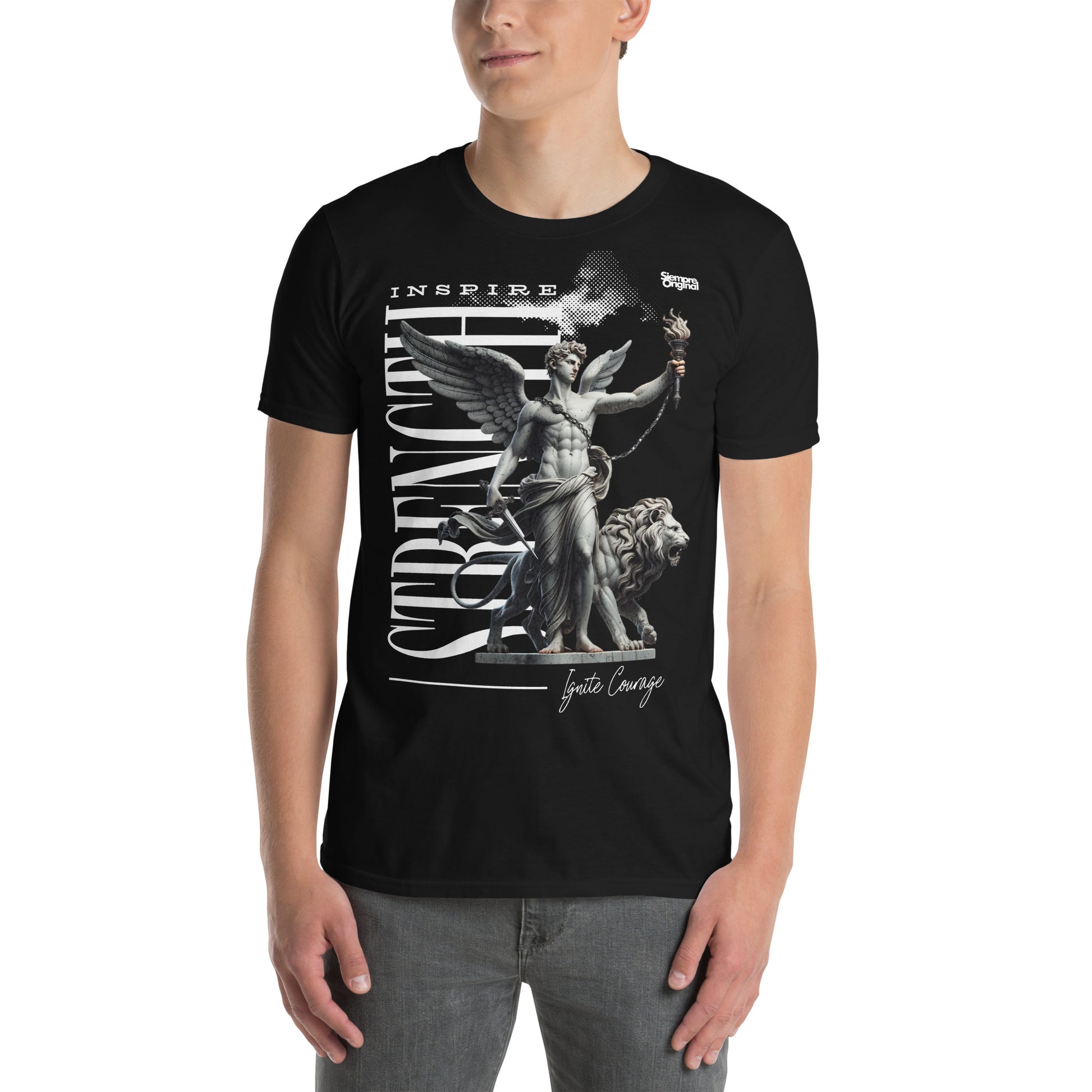 hombre con camiseta inspire strength angel siempre original urban en color negro