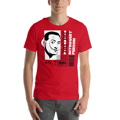 hombre con camiseta introvert person salvador dali siempre original urban en color rojo