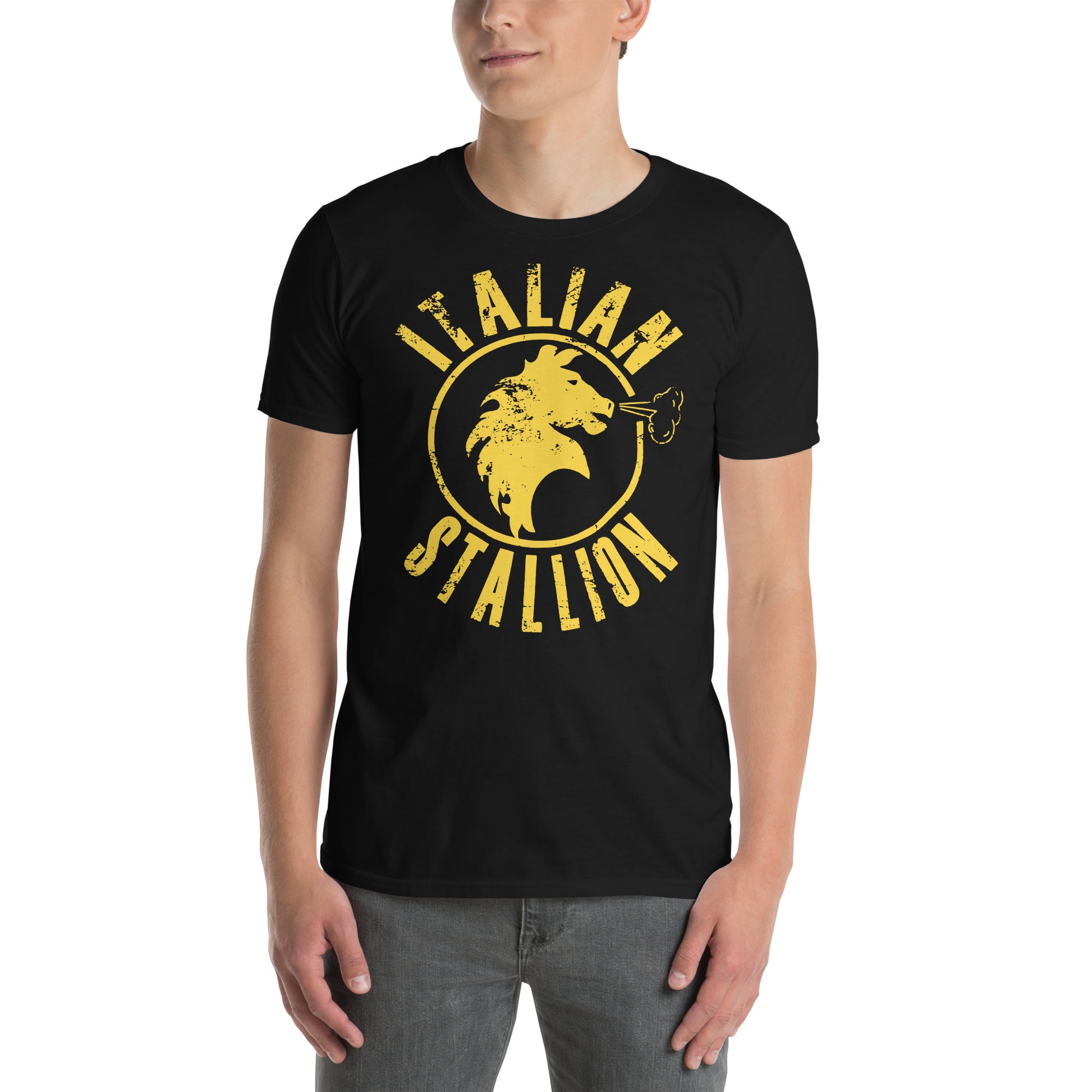 hombre con camiseta italian stallion rocky balboa boxeo negra