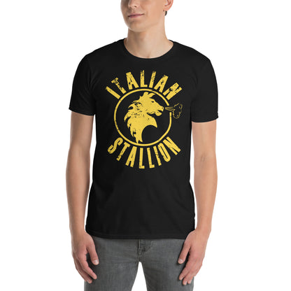 hombre con camiseta italian stallion rocky balboa boxeo negra