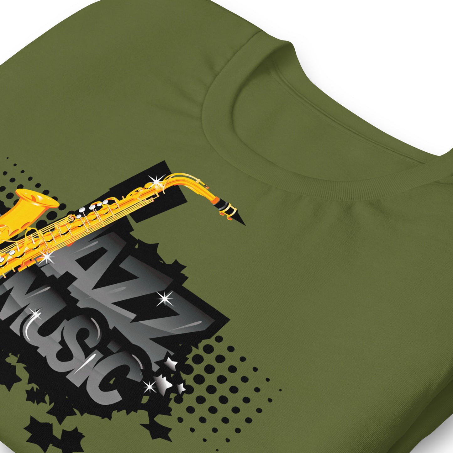detalle de camiseta jazz verde oliva