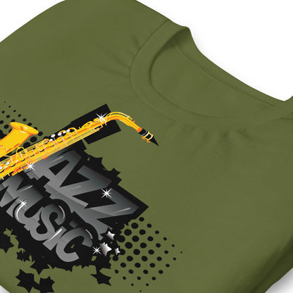 detalle de camiseta jazz verde oliva