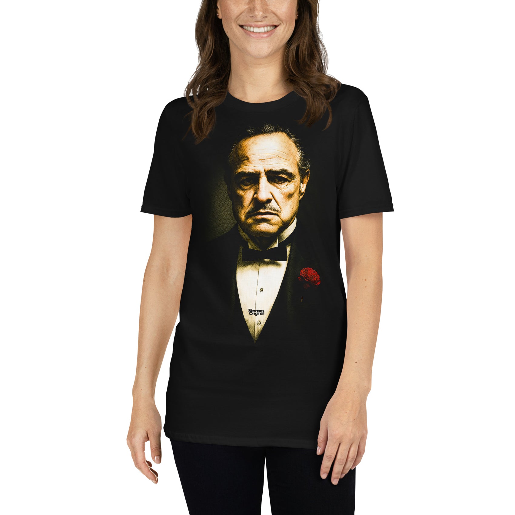 mujer con camiseta vito corleone the godfather negra
