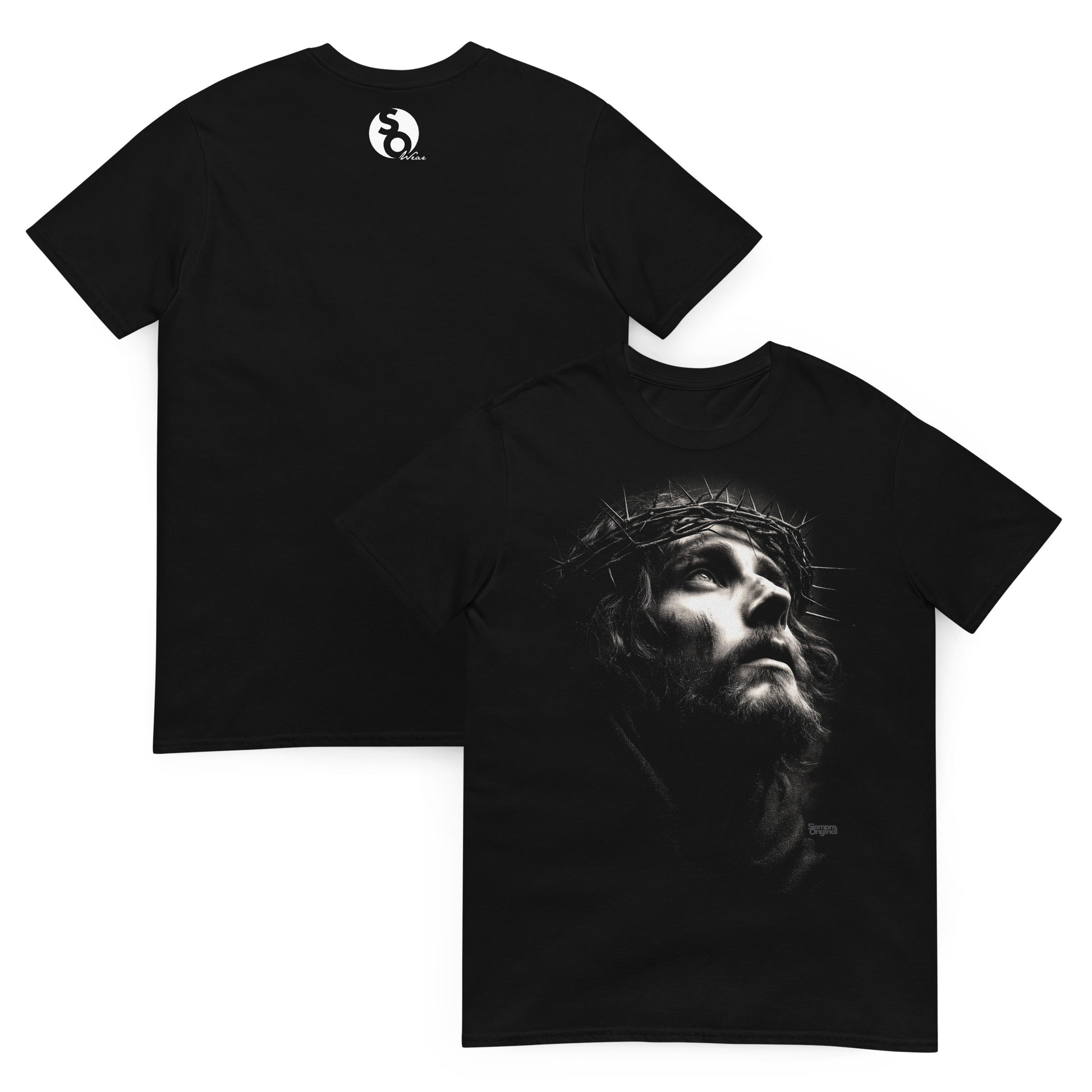 camiseta jesus corona de silencio delante y detras en color negro