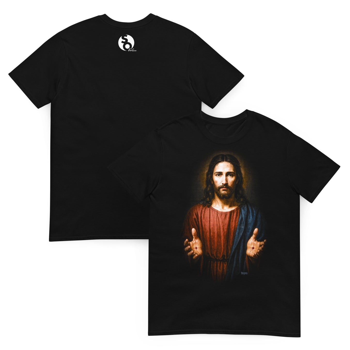 camiseta jesus manos de esperanza detante y detras en color negro