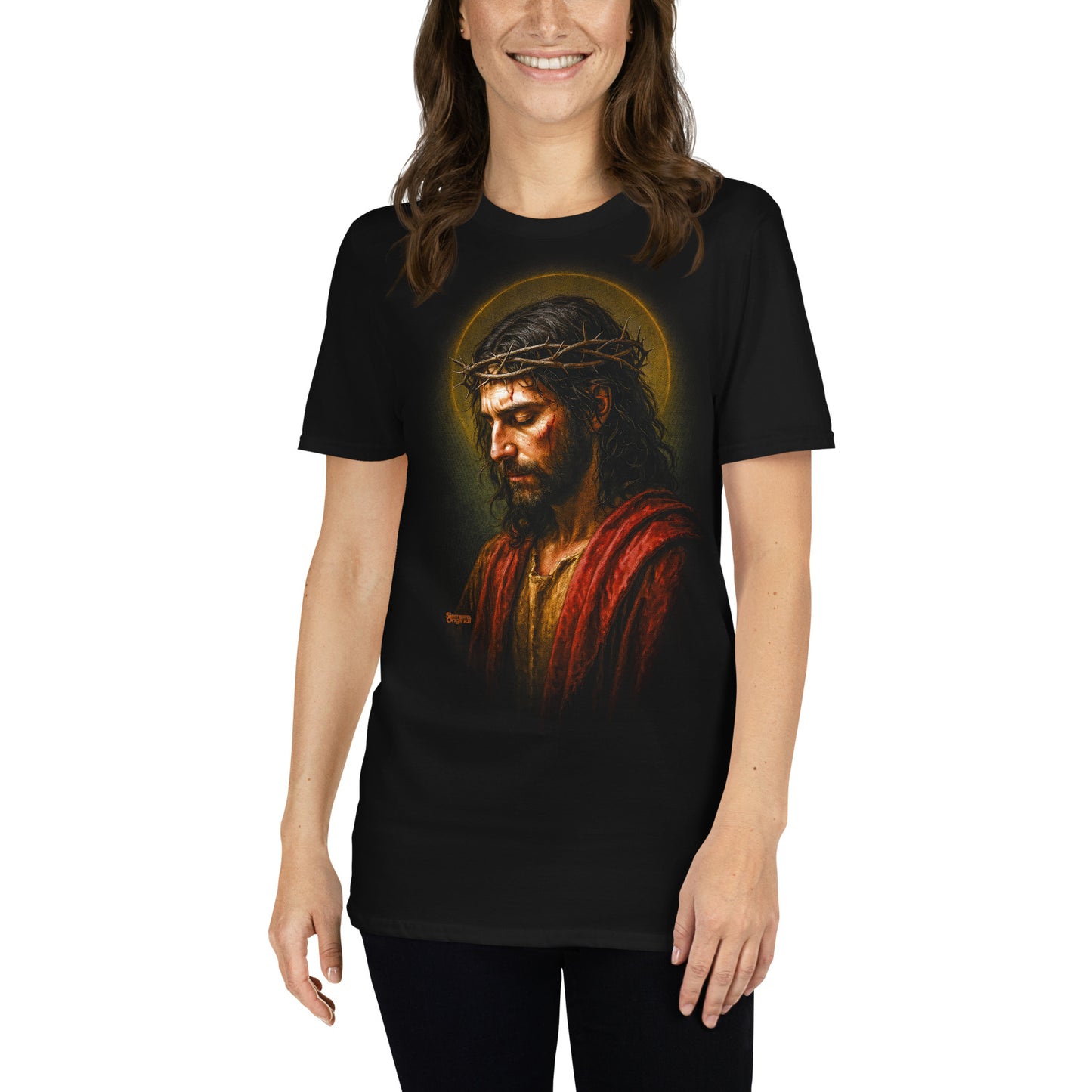 mujer con camiseta jesus esperanza en color negro