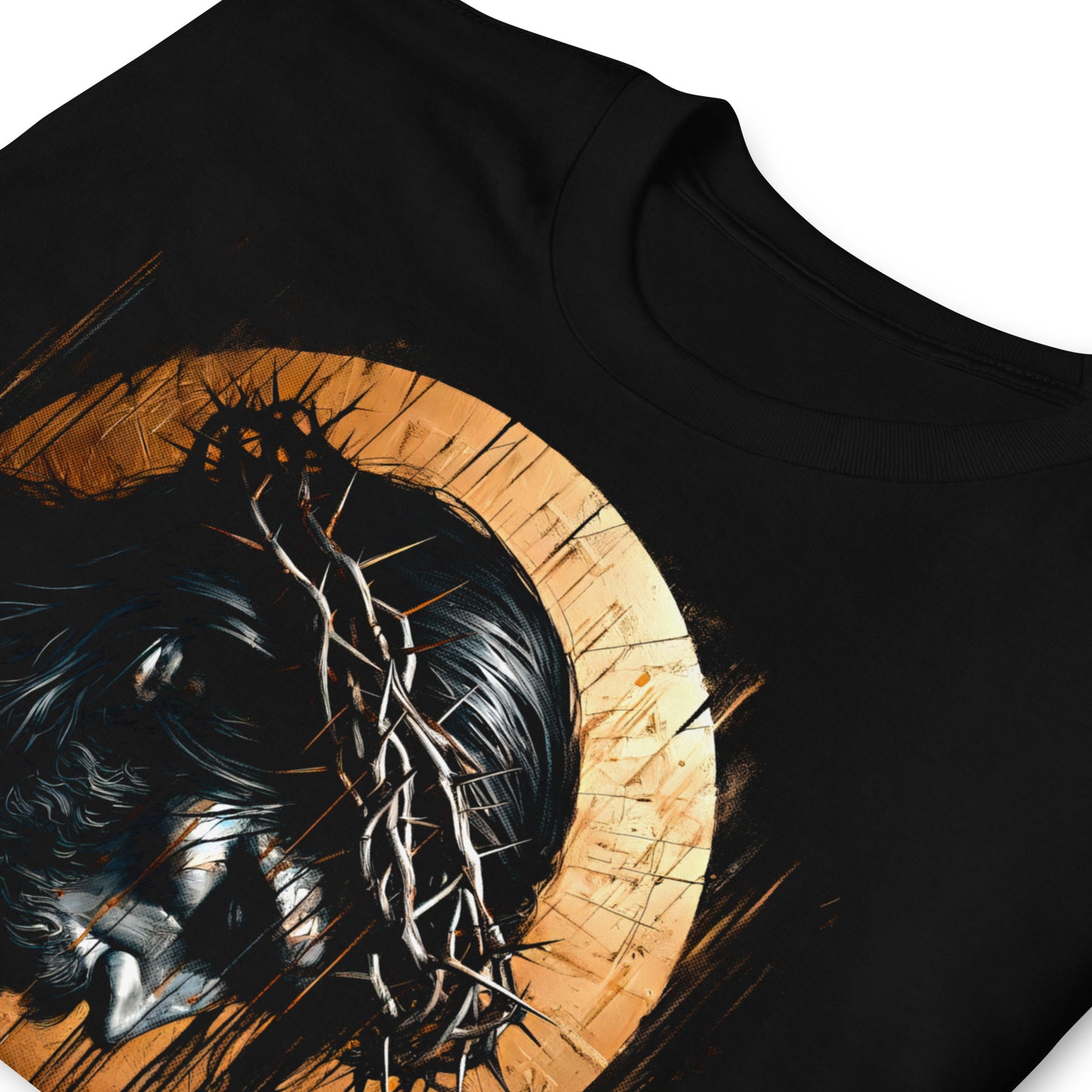 detalle de camiseta jesus mesias en color negro