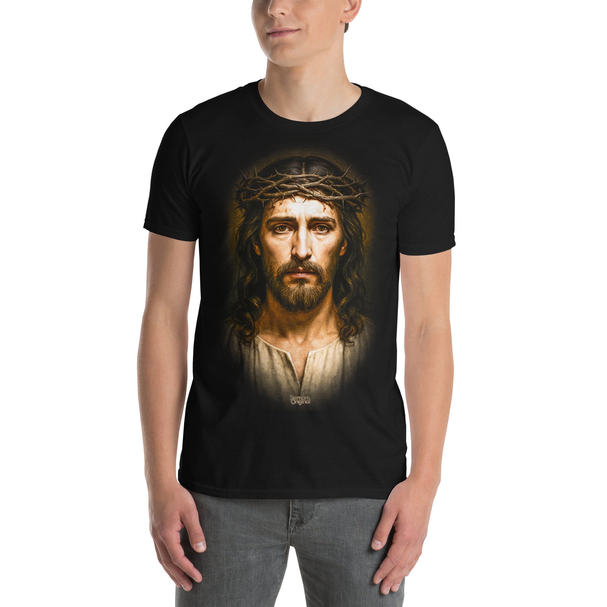hombre con camiseta jesus mirada de fe en color negro