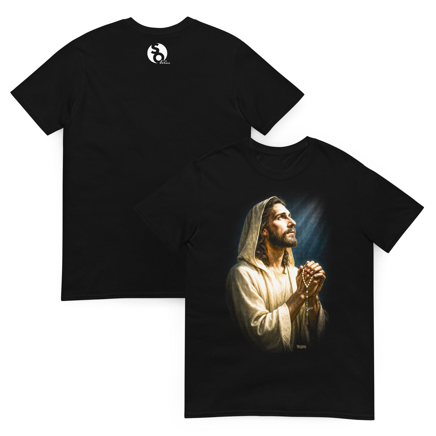 camiseta jesus oracion divina delante y detras en color negro