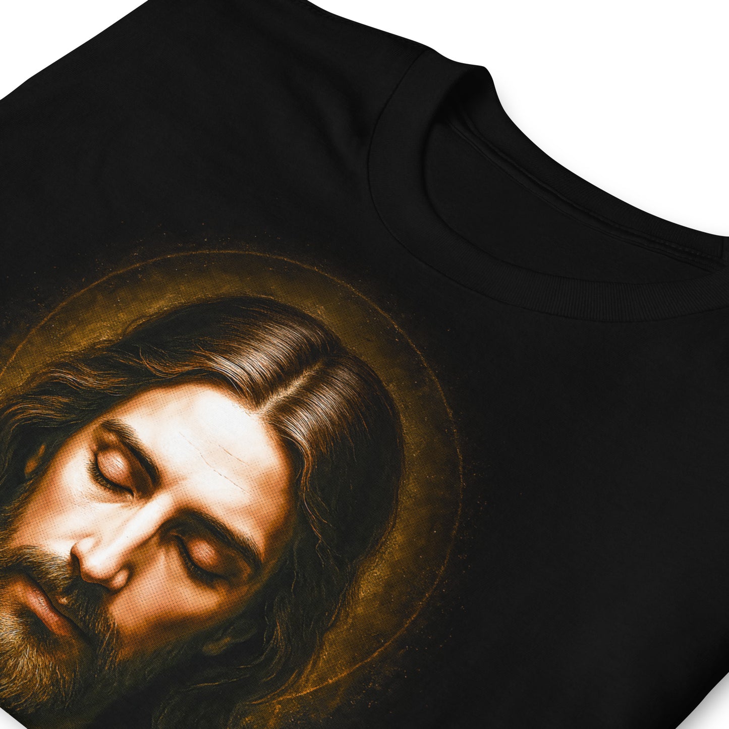 detalle de camiseta jesus redencion y silencio en color negro