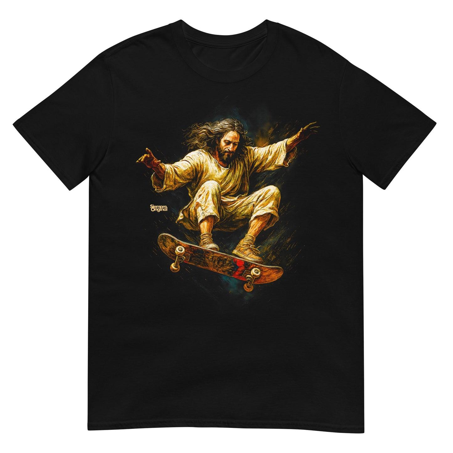 camiseta jesus skateboarder en color negro