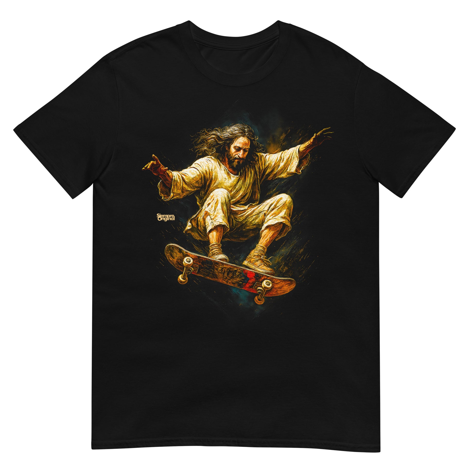 camiseta jesus skateboarder en color negro
