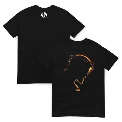 camiseta jesus sombra sagrada delante y detras en color negro