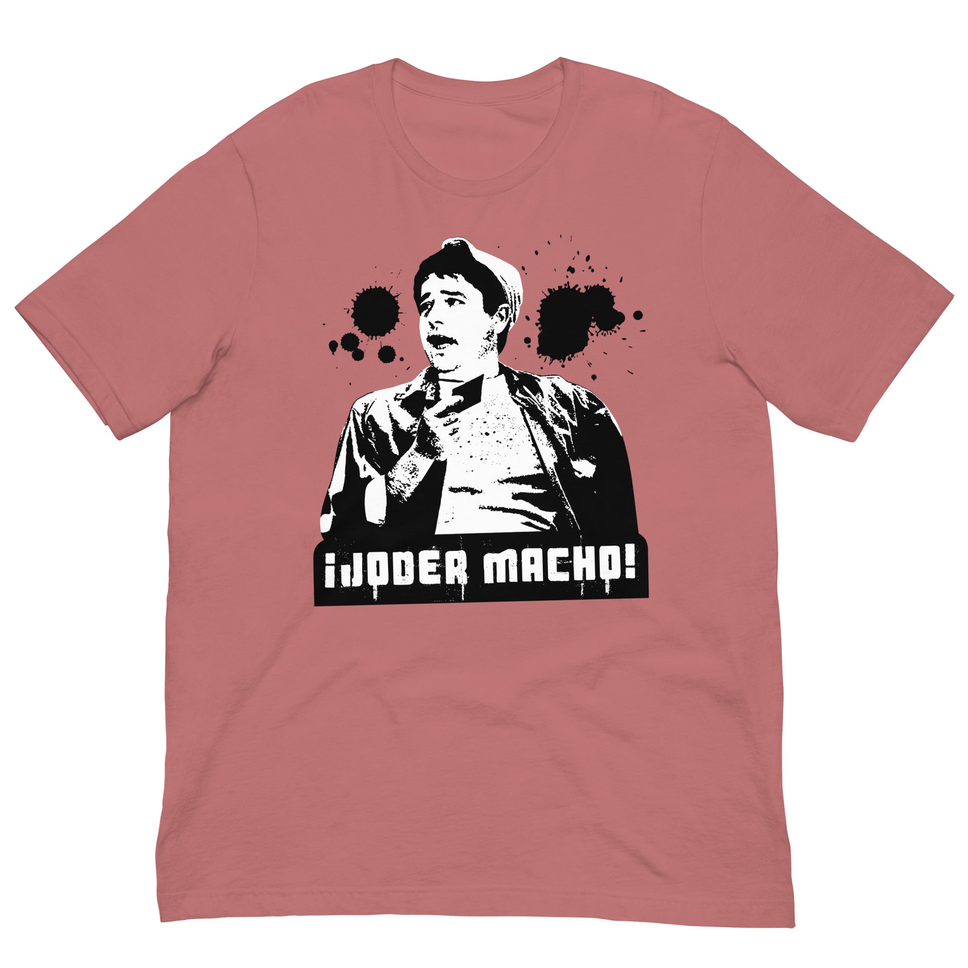 camiseta joder macho benito manos a la obra manolo en color malva