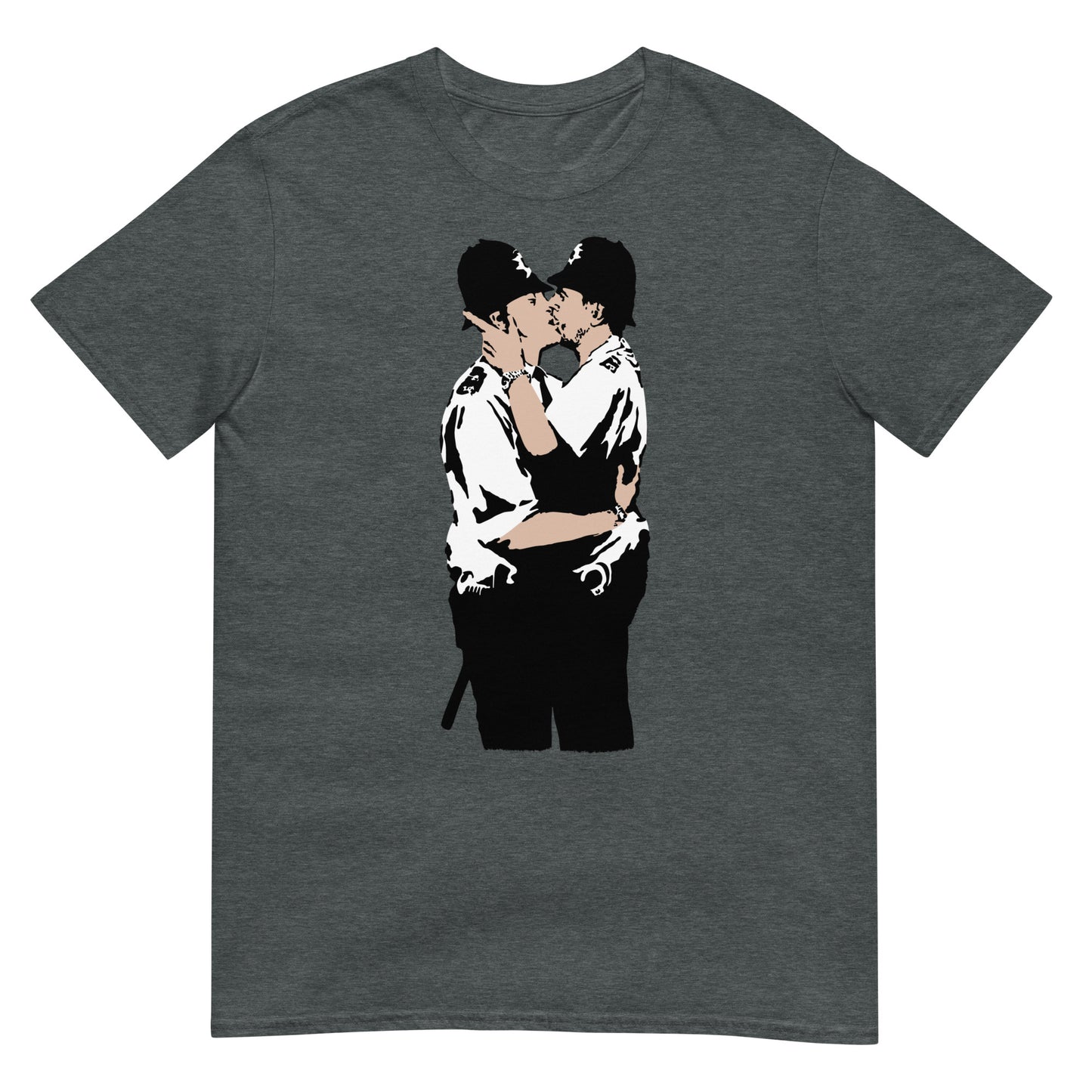 camiseta kissing coppers banksy gris oscuro