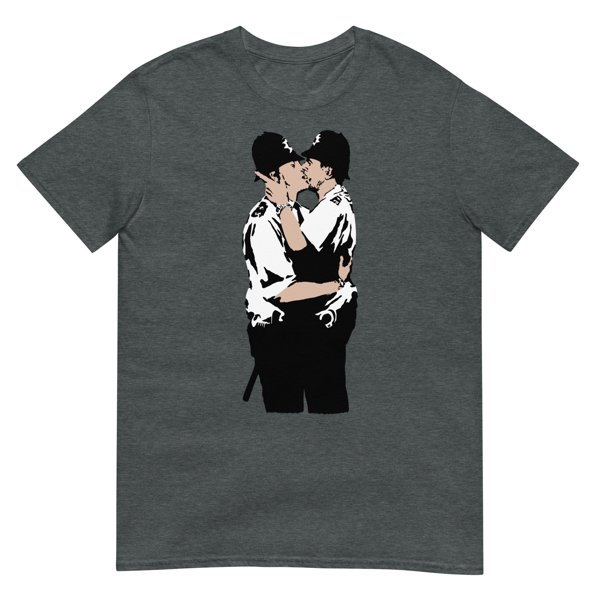 camiseta kissing coppers banksy gris oscuro