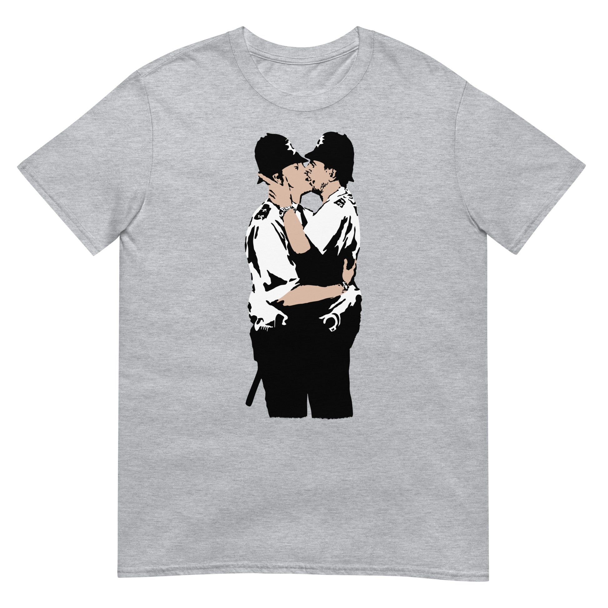 camiseta kissing coppers banksy gris