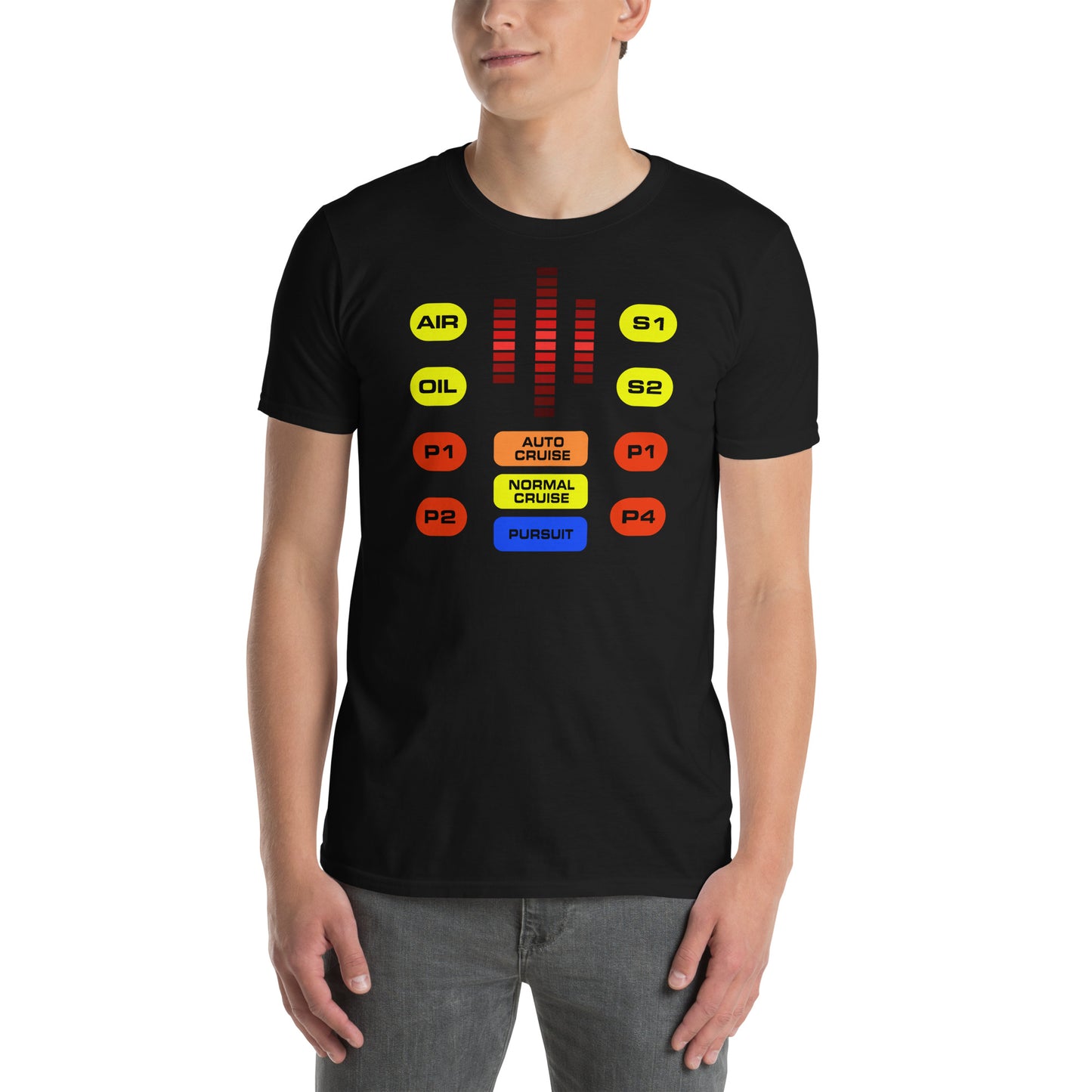 hombre con camiseta kitt voice box el coche fantastico en color negro