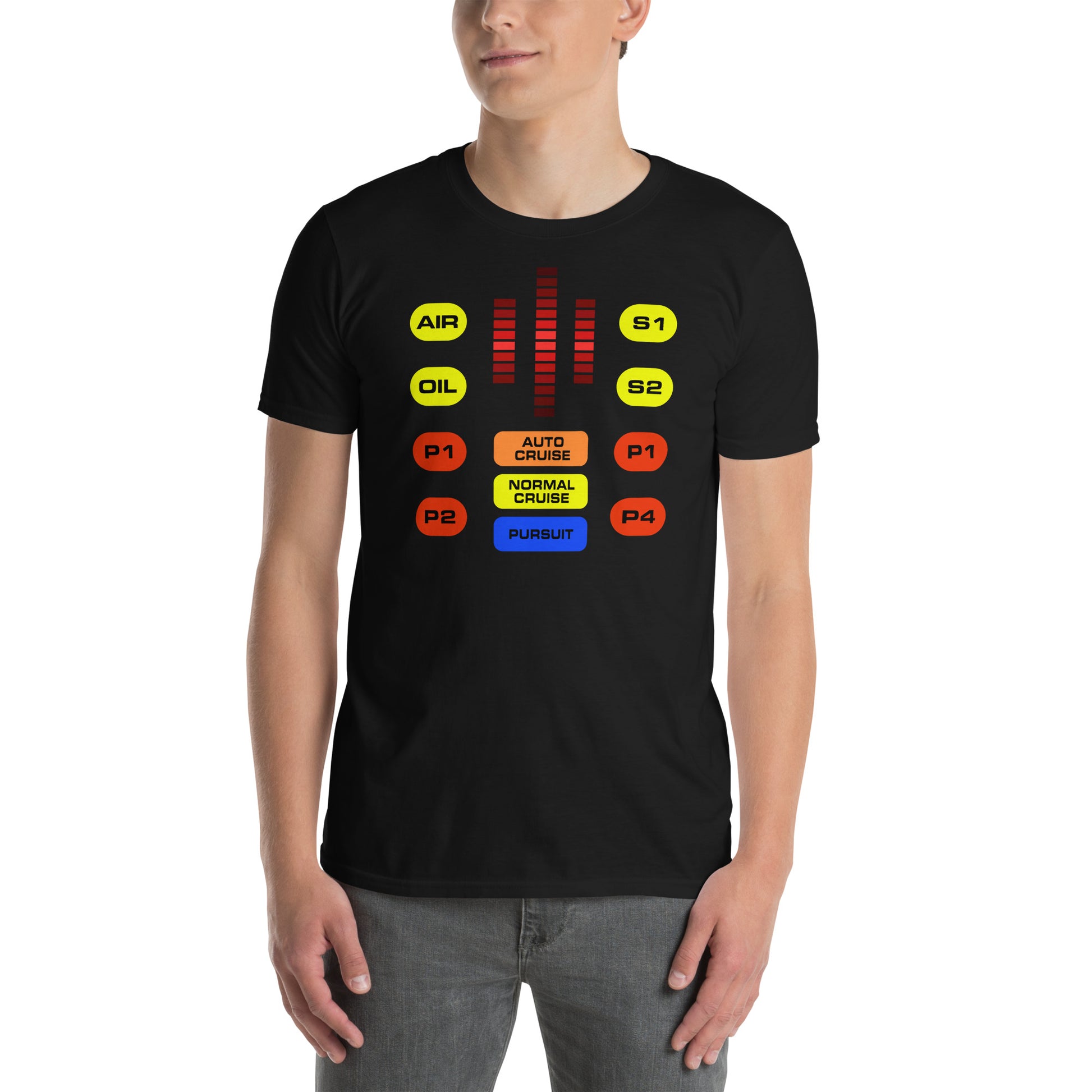 hombre con camiseta kitt voice box el coche fantastico negra