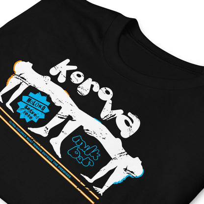 detalle de camiseta korova milk bar a clockwork orange negra