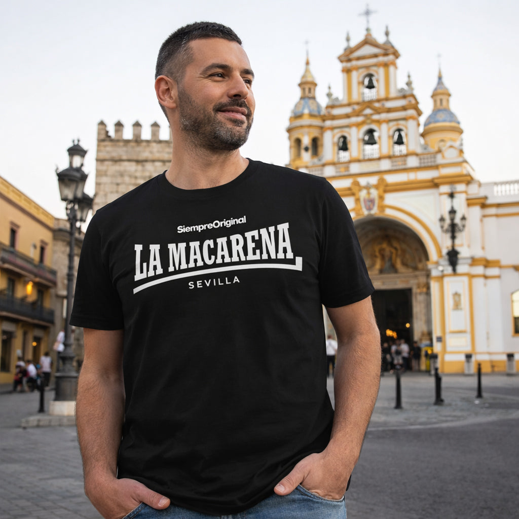 hombre con camiseta la macarena sevilla barrio negra