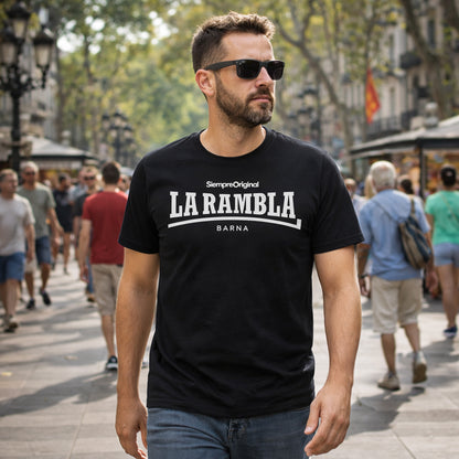 hombre con camiseta la rambla barcelona negra