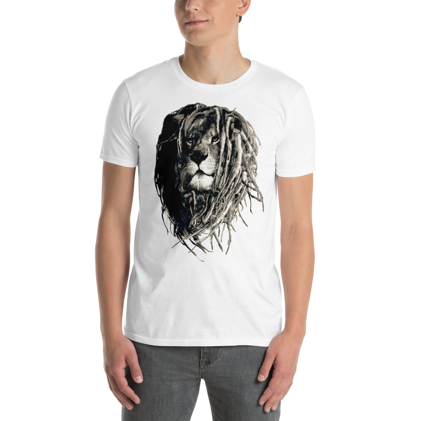 hombre con camiseta leon rasta reggae blanca