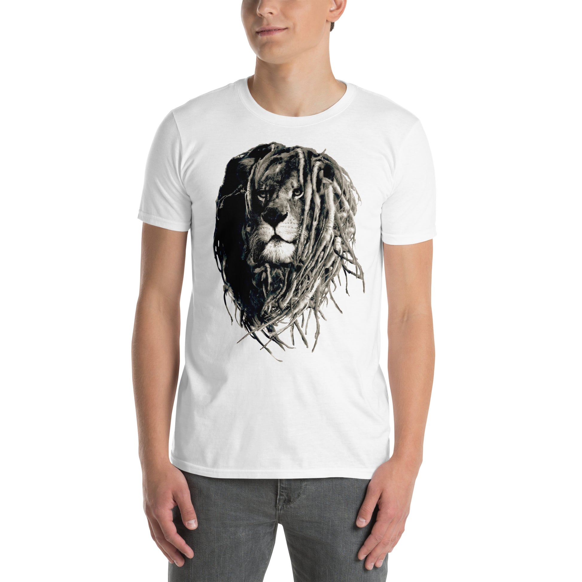 hombre con camiseta leon rasta reggae blanca