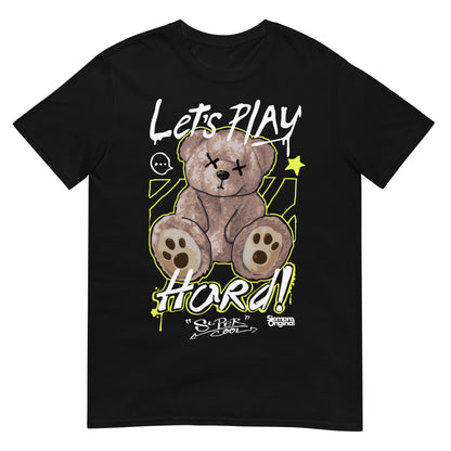 camiseta lets play hard teddy bear siempre original urban en color negro