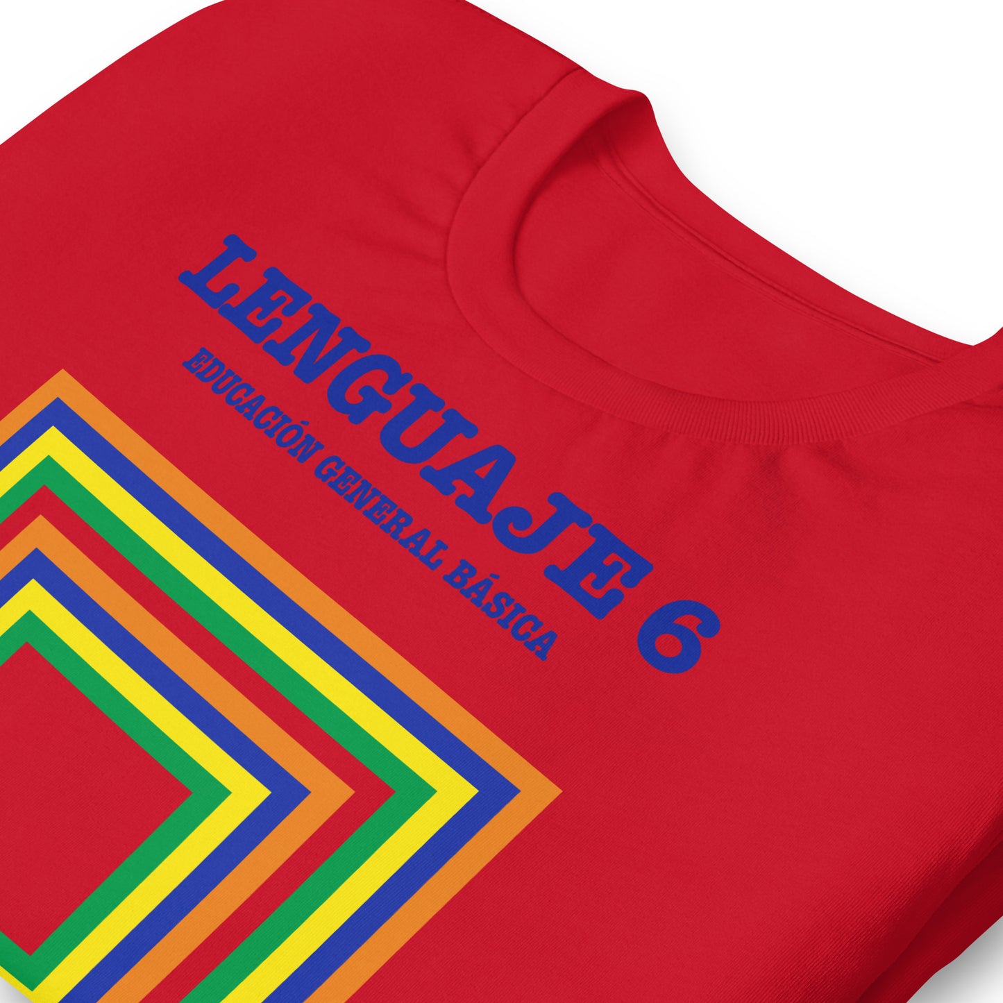 detalle de camiseta libro lengua egb roja