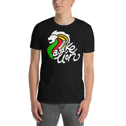 hombre con camiseta like a lion reggae negra