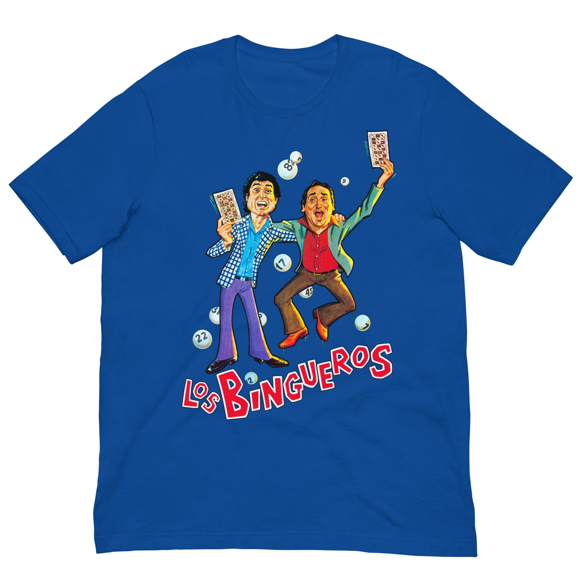 camiseta los bingueros andres pajares fernando esteso en color azul royal