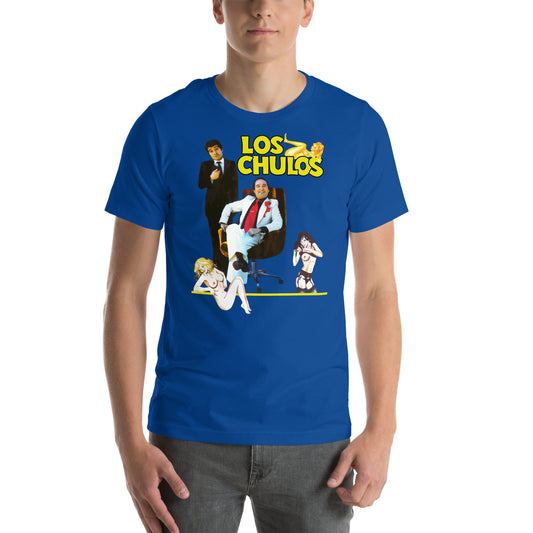 Hombre con camiseta azul royal Los Chulos de Pajares y Esteso