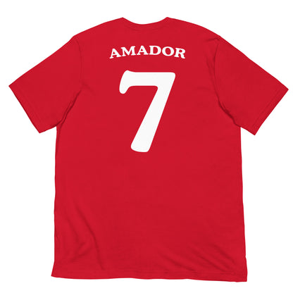 trasera de camiseta los leones de montepinar amador mariscos recio la que se avecina en color rojo